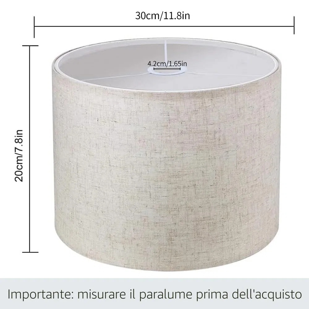 Paralume in tessuto, paralume medio a tamburo per lampada da tavolo, lampada da comodino e lampada da terra, in lino naturale con, 12" (bianco-2)
