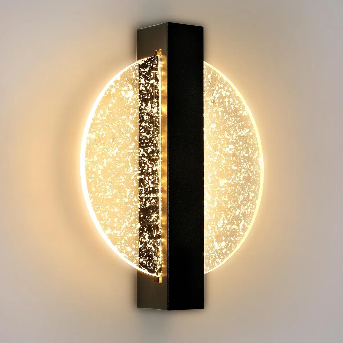 Comely Applique da Parete Interno LED, Nero 12W 1500LM Design Creativo Rotondato Lampada da Parete Moderno, Lampada Muro LED Interno per Camera da Letto Soggiorno Corridoio Scale,Bianco Caldo 3000K