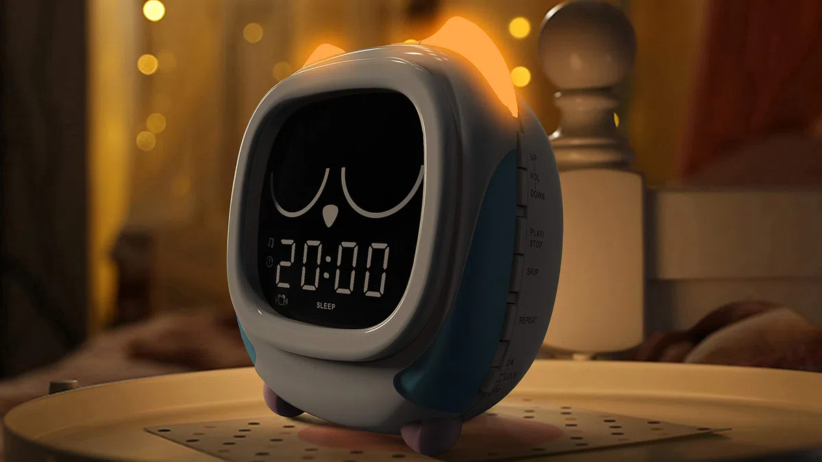 iTOMA Addo Sveglia per Bambini, Lampada da Comodino con Simulazione Alba/Tramonto, Grow Trainer Orologio per Bambini e Lettore Musicale Bluetooth, Rumori Bianchi per Dormire Sveglia Gufo CKS912