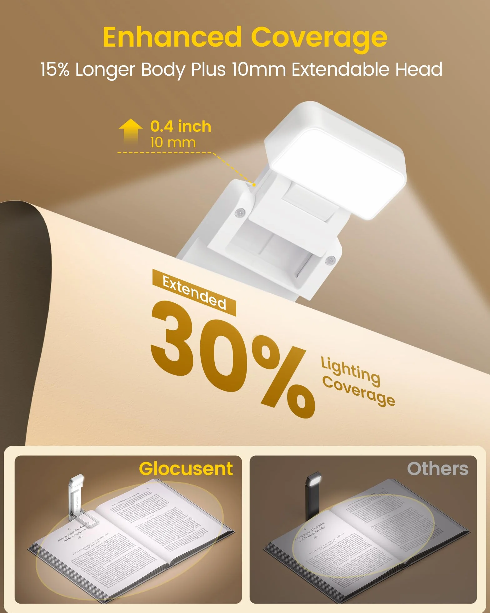 Glocusent Lampada da Lettura Estensibile, 5 Luminosità Potenziate e 3 Colori con Aiuto al Sonno e Timer, Luce per Lettura Libri a Letto Ricaricabile via USB, Ideale per Gli Amanti dei Libri