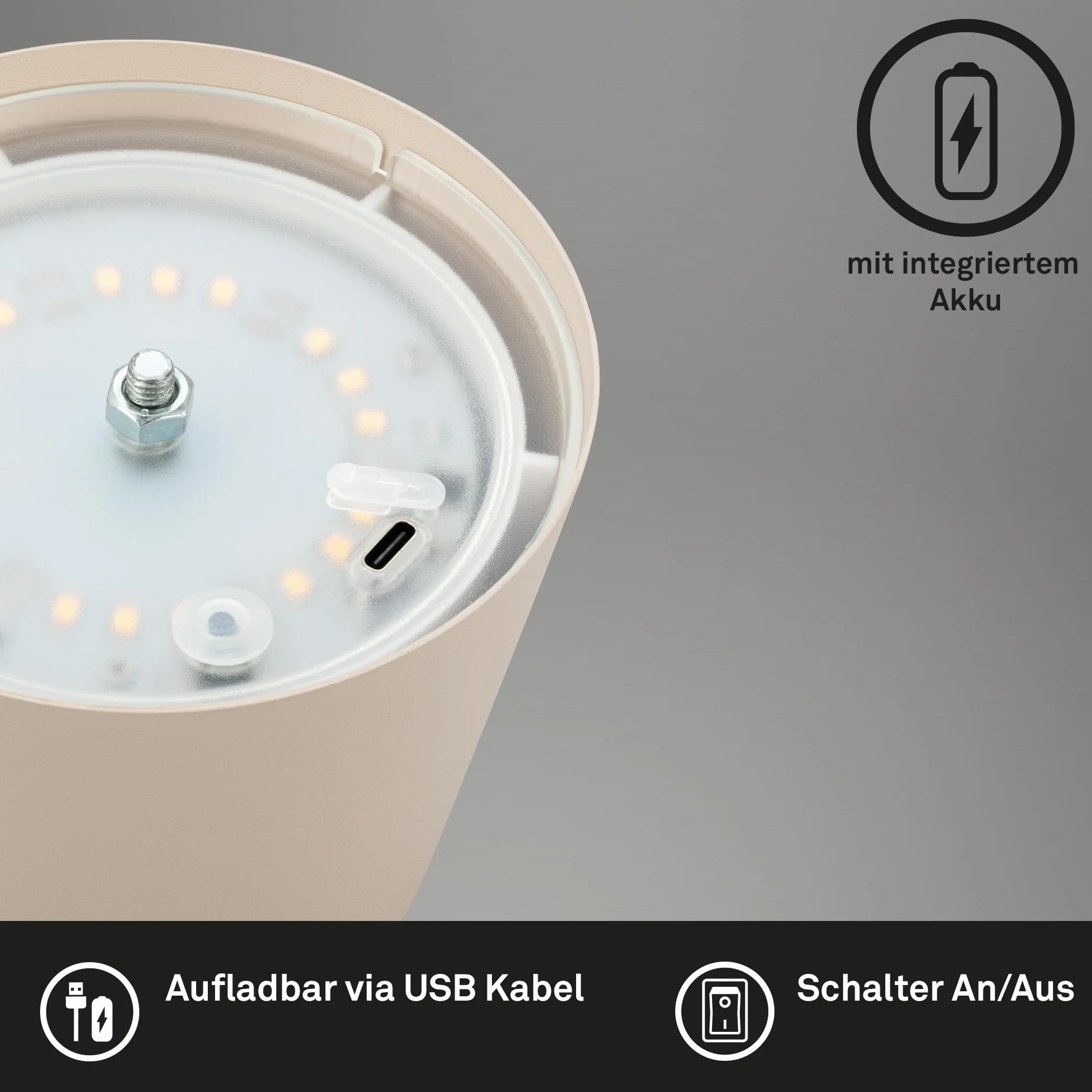 BRILONER - Set di 2 lampade da tavolo LED senza fili con touch, dimmerabili a livelli, regolabili in altezza, lampada da scrivania senza fili, lampada ricaricabile, comodino, 12x36 cm, beige