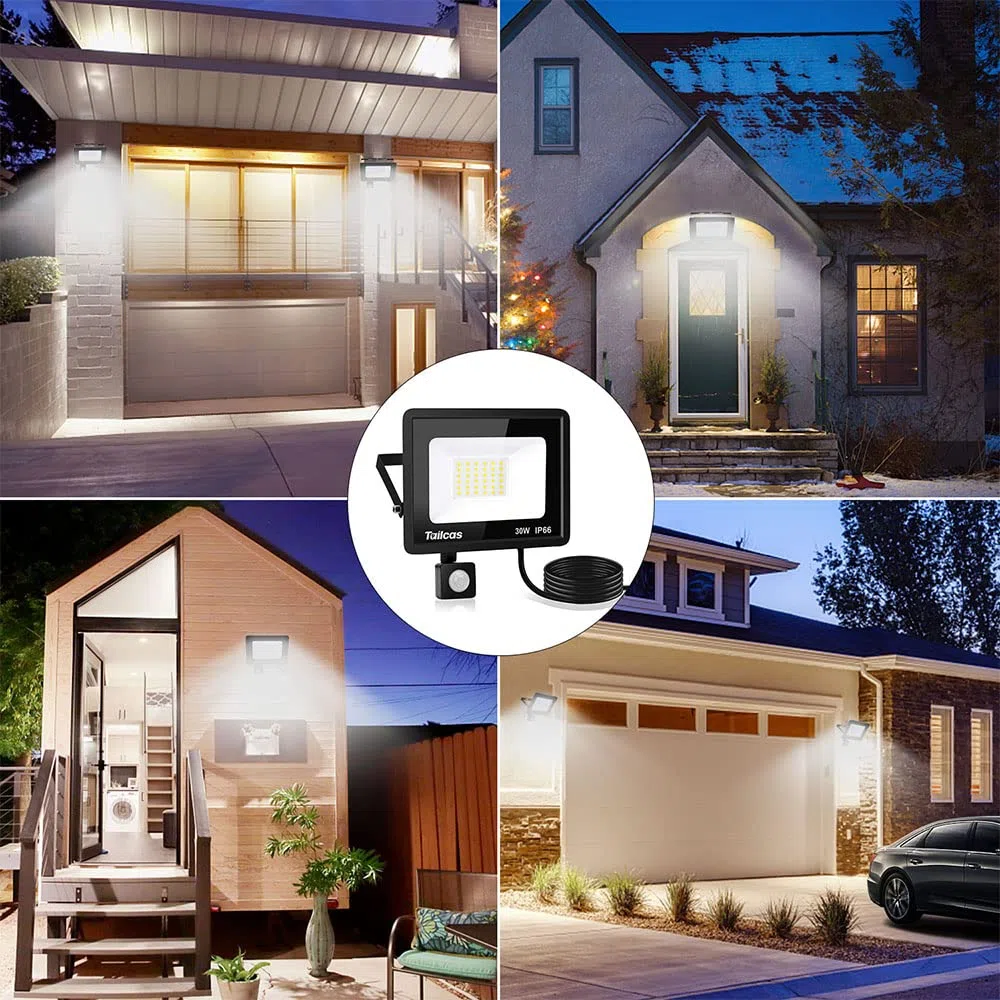 Tailcas Faretto Led da Esterno con Sensore di Movimento, IP66 Impermeabile Faro 2700LM, 36 Leds 6500K Bianca Fredda -Luce a Led da Interno ed Esterno per Garage Cortile Giardino (30 Watt)