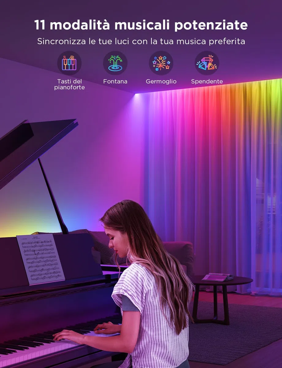 Govee Striscia LED 5M, RGBIC LED Strisce con Controllo a Segmenti, Sincronizzazione Musicale, 64 Modalità Scena, Controllabile tramite App, Cambio Colore, per Casa e Camera da Letto