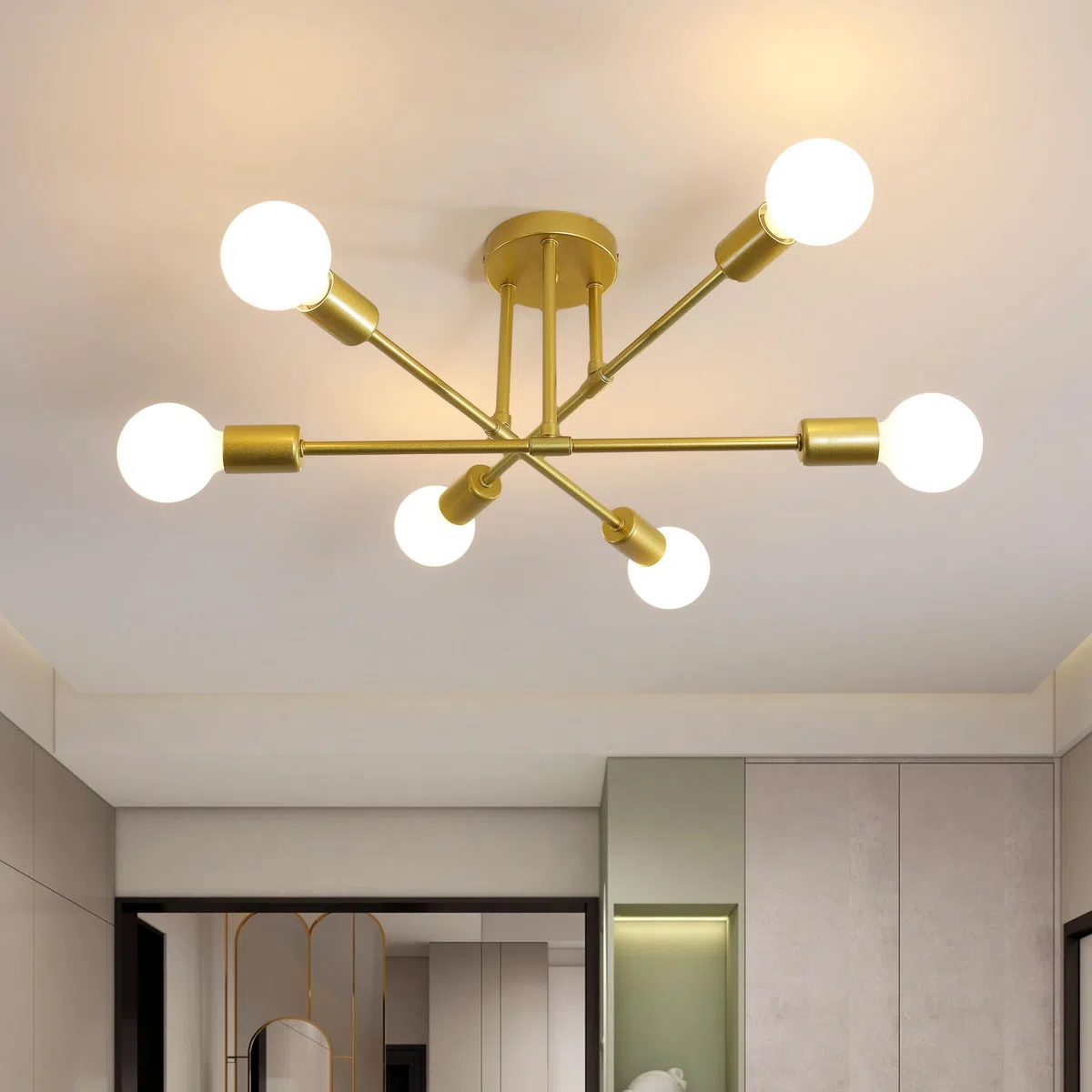 Comely Plafoniera Sputnik Moderno, 6 Luci E27 Lampadario Industriale in Metallo, Oro Lampada da Soffitto Retrò per Soggiorno Camera da Letto Cucina Ristorante