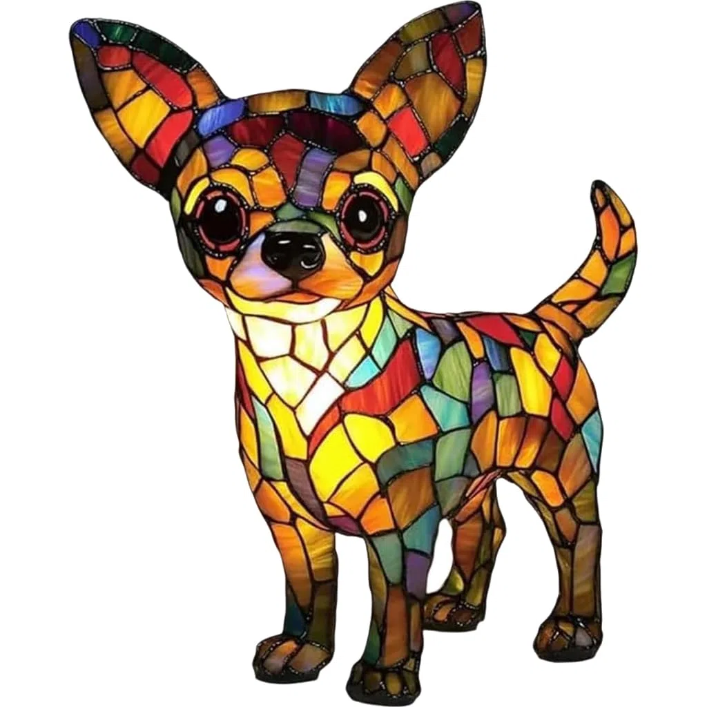 Rainbow Pup Lamp 3D Retro Stained Resin Small Dog Lamp USB Powered LED Night Light for Bedroom Desk Decorative Gift for Dog Lovers (#10)