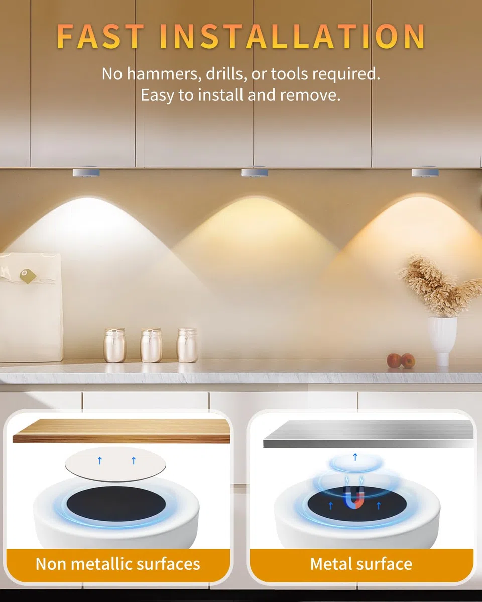Luce LED Sottopensile Notturna USB con Touch e Telecomando, Spot LED Batteria Senza Filo 3000K/4000K/6500K Timer Magnetico per Armadio Cucina Corridoi Scale Vetrina