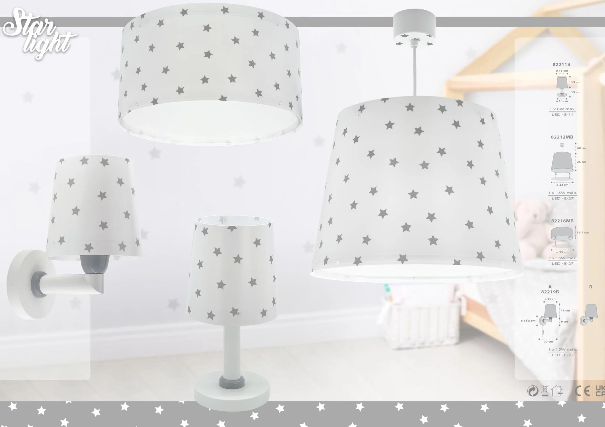Dalber Lampada da tavolo o comodino per bambini Star Light stelle bianco
