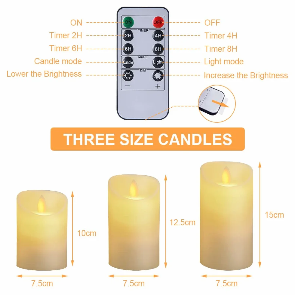 Flintronic Candele LED, 3 pezzi Candela a LED con Telecomando, 10/12.5/15CM Candele Senza Fiamma Tremolante con Telecomando e Funzione Timer per Compleanno/Festa/Matrimonio/Hotel