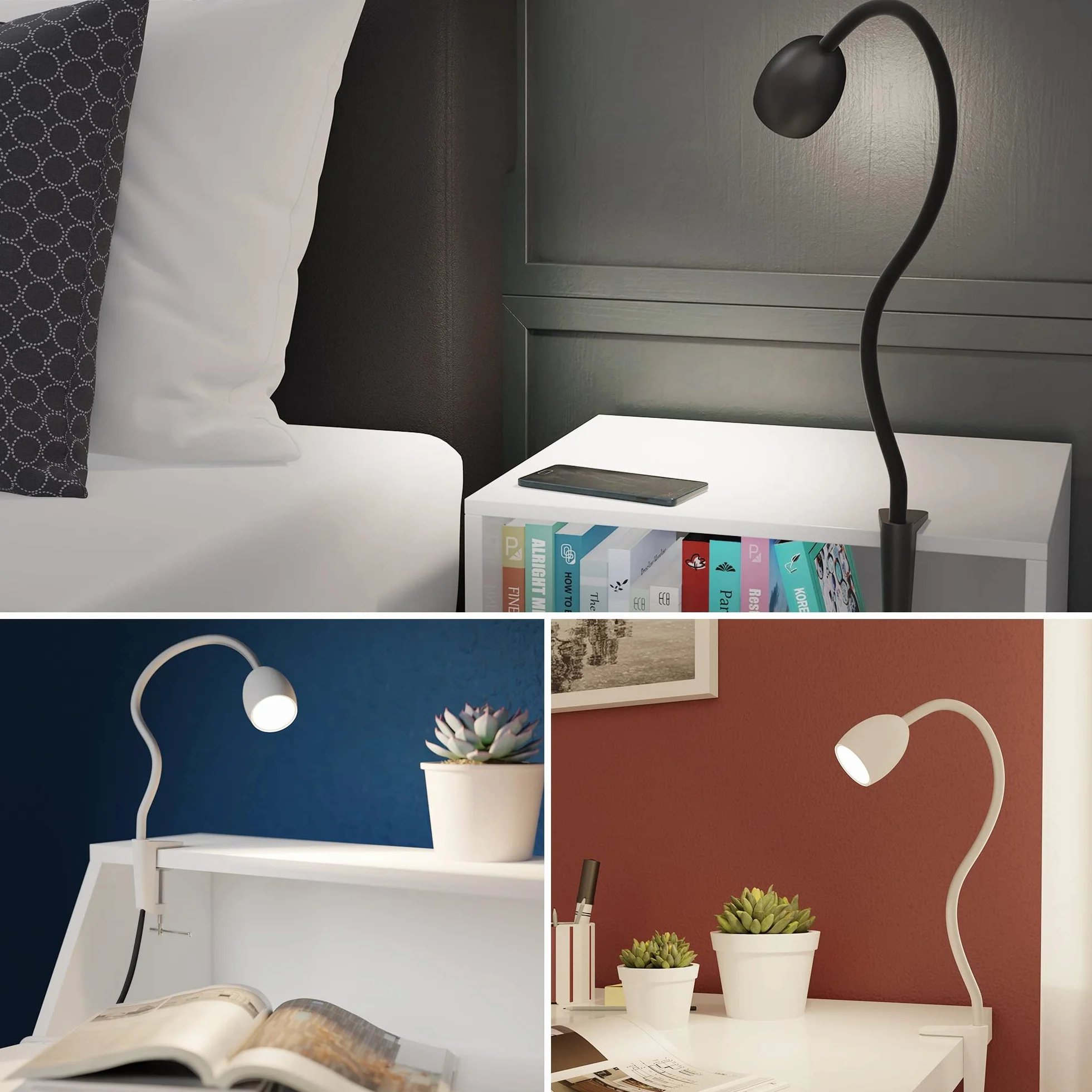 ledscom.de Luce a morsetto GU10 KLUK con collo d'oca, bianco incl. GU10, bianco caldo, 6,826W 630lm