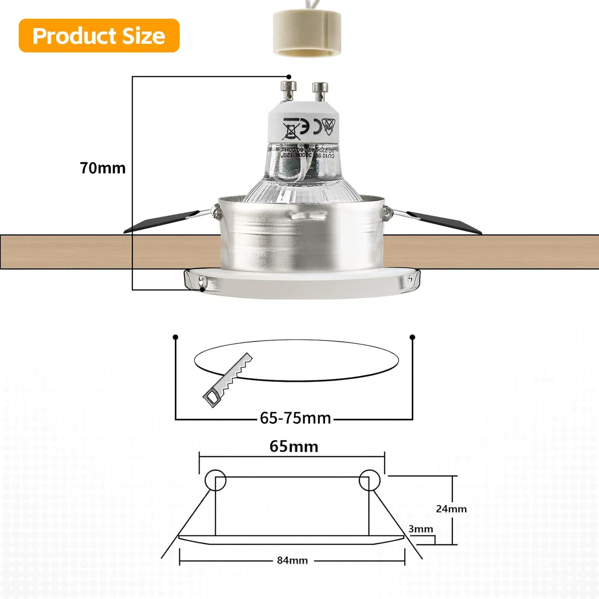 GeyouLux 4x Faretti LED da incasso IP65 cornice con presa GU10 Faretti LED Soffitto in ferro Nichel spazzolato Foro da 68mm Faretti da incasso per cartongesso bagno cucina Rotondo
