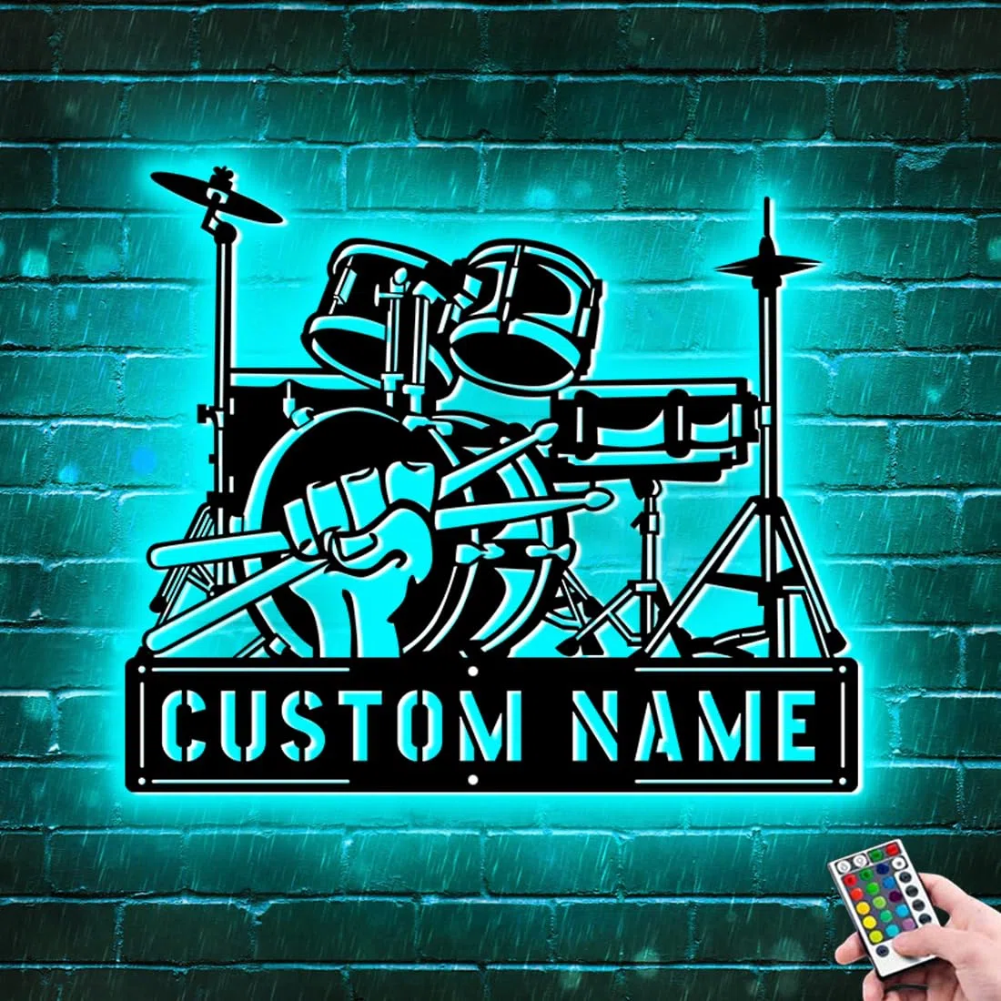 Insegna Personalizzata per Batterista in Metallo con Luci Musicali per Arte Murale, Insegna Personalizzata per Performance di Batteria con Nome in Metallo Neon RGB Led per Decorazione della