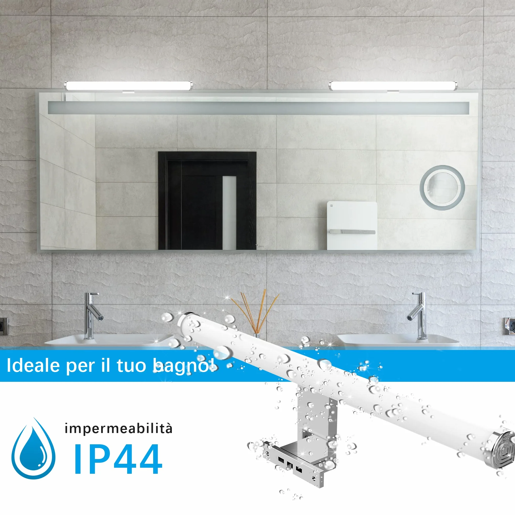 Aourow Lampada da Specchio a LED 40cm 10W 1200lm,Luce Specchio Bagno Super Luminosa Bianca Neutra 4000K,Impermeabile IP44,Applique Specchio Bagno No Strobo 230V,Classe II(Senza Interruttore)