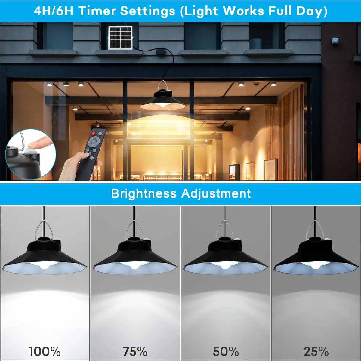 Faro LED Esterno con Pannello Solare - 4400mAh IP65, Lampada Solare da Esterno Sospesa con Telecomando e Rilevatore di Movimento, 5 Modalità + 3 Temperature Colore, 2 Pezzi