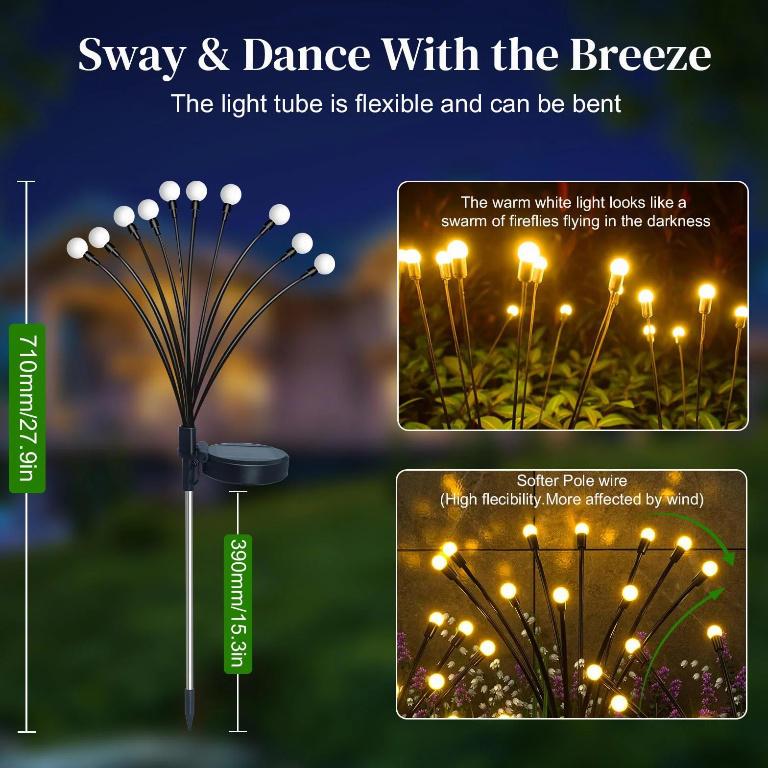 4 Pezzi Luci Solari Giardino Esterno, 10 LED Lucciole Luci Solari da Giardino, IP65 Impermeabile, Lampade Solare Lucciole Decorazione per Terrazza Percorso Prato Balcone Paesag(Bianco Caldo)