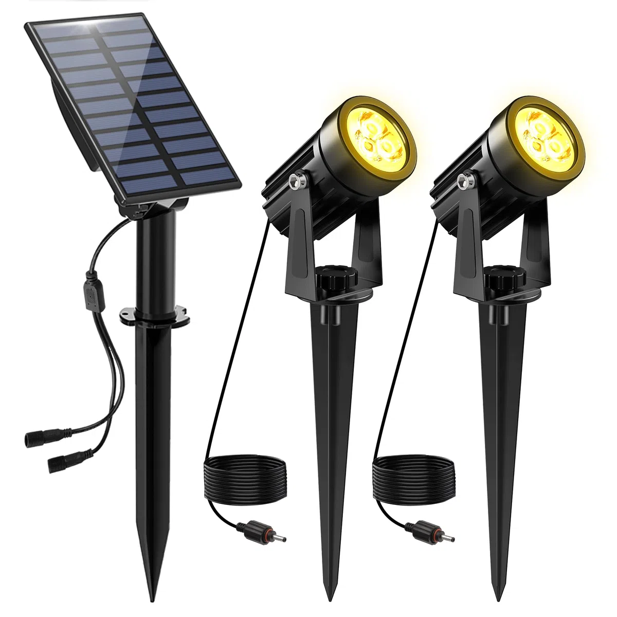 NATPOW Faretti Solari a Led da Esterno, 2 in 1 Luce 3000K Luci Solari da Giardino, 2 Modi, Automaticamente Acceso o Spento, Impermeabile IP65 Luci Esterne ad Energia Solare per Cortile, Patio, Alberi