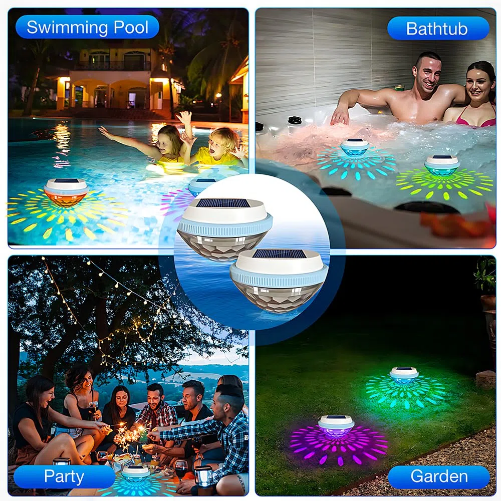 Luci Solari per Piscina, 2 Pezzi Luci Galleggianti per Piscina Solari, Impermeabile Luci Led Piscina Galleggianti Solari con 7 Colori e Strumento di Sigillatura, Luci per Piscina Fuori Terra Laghetto