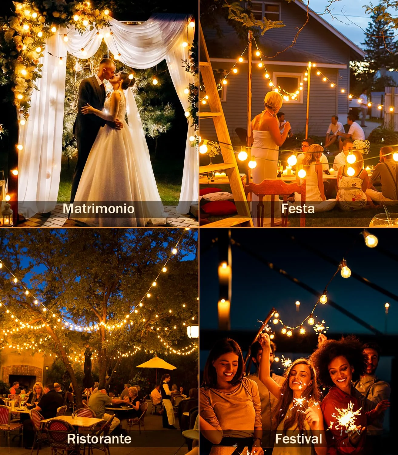 Catena Luci da Esterno Giardino - G40 65Ft 20M LED Lampadine Esterno Filo IP44 Lucine da Esterno Giardino 20 Metri Luce Catena Luminosa Fila Catene Esterno Gazebo Lampade per Terrazzo