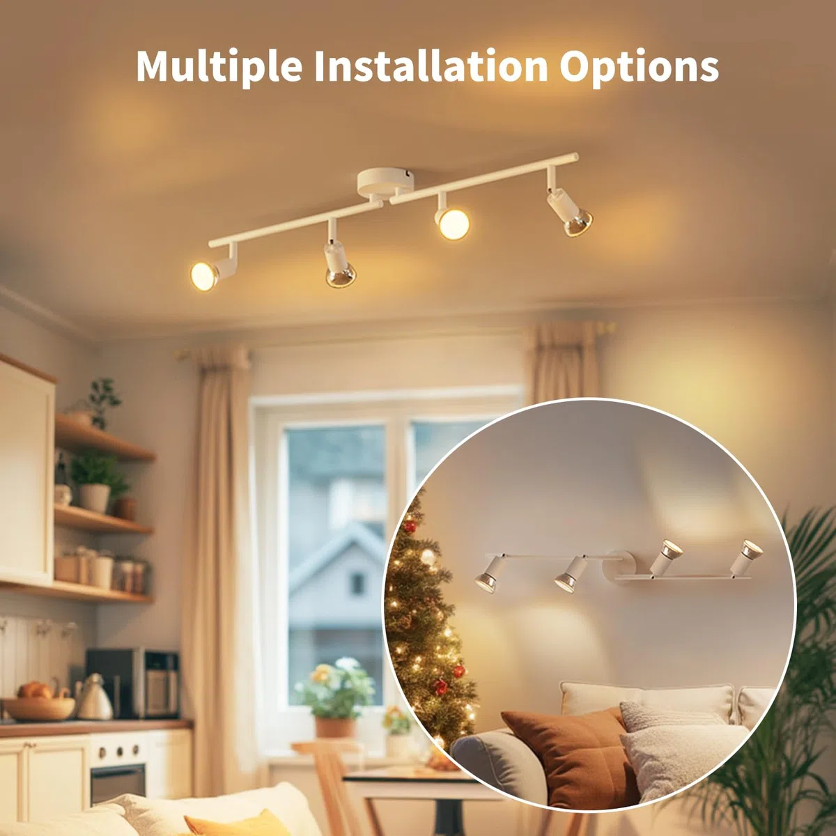 LVWIT Faretti LED da Soffitto Orientabili con 4 Luci GU10, Faretto da Interno Bianco Moderna, Faretti Soffitto per Barra, Salotto,Cameretta, Cucina (Senza Lampadina)