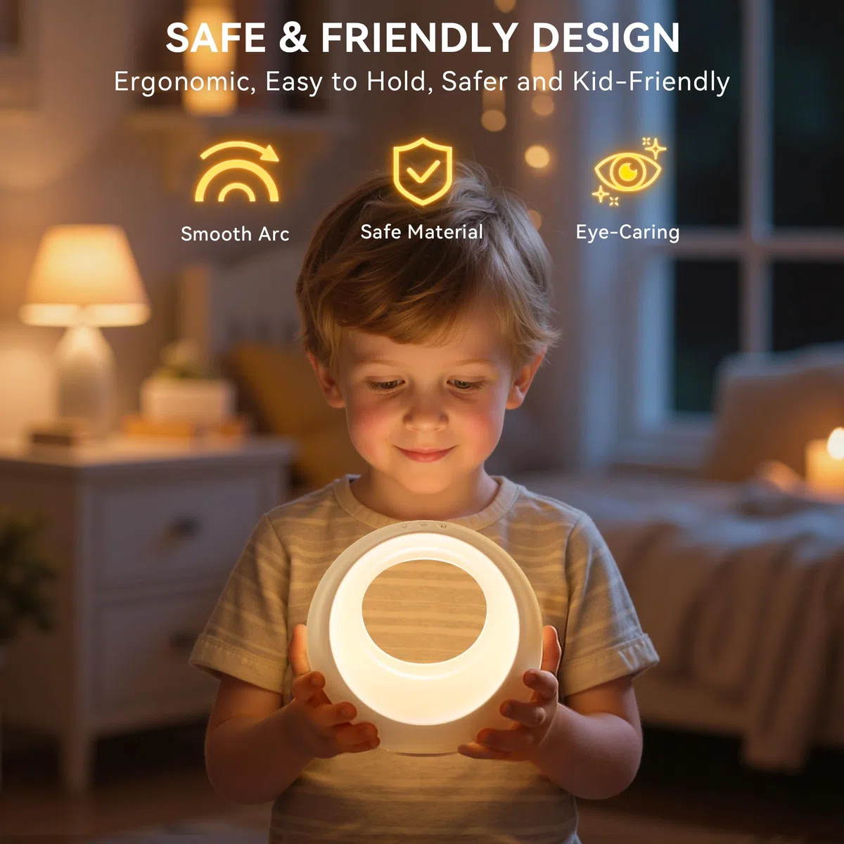 Auxmir Luce Notturna Bambini, Lampada da Comodino Touch, Abat Jour da Comodino Telecomando, Funzione Timer, Ricaricabile 2000mAh, 7 Colori RGB, 9 Modalità, Dimmerabile, per Camera da Letto, Soggiorno