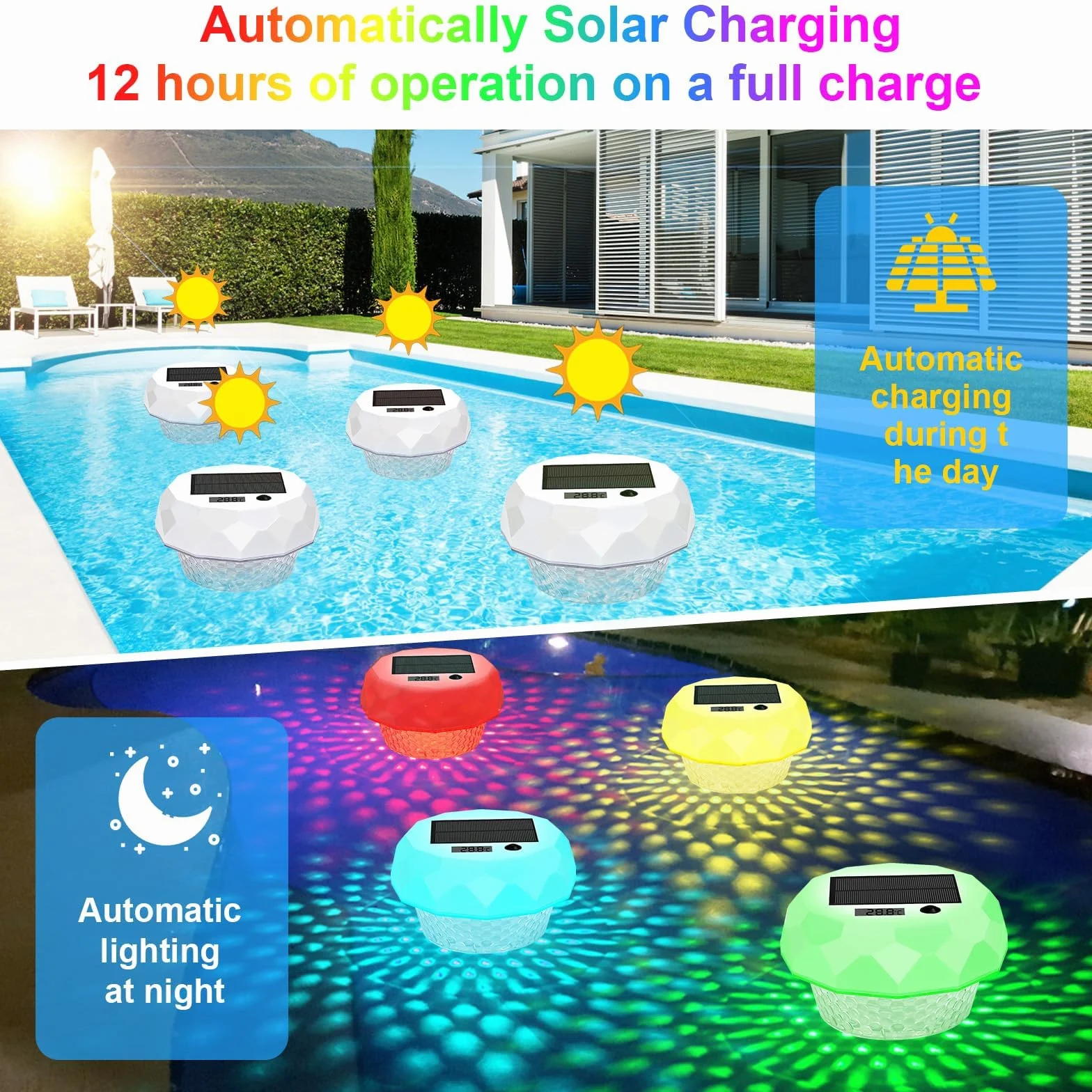 Luci Solari per Piscina con Termometro Digitale,Luci Galleggiante per Piscina Galleggianti Cambia Colore RGB con Telecomando Impermeabile IP68 per All'aperto Piscina Spa Festa Giardino