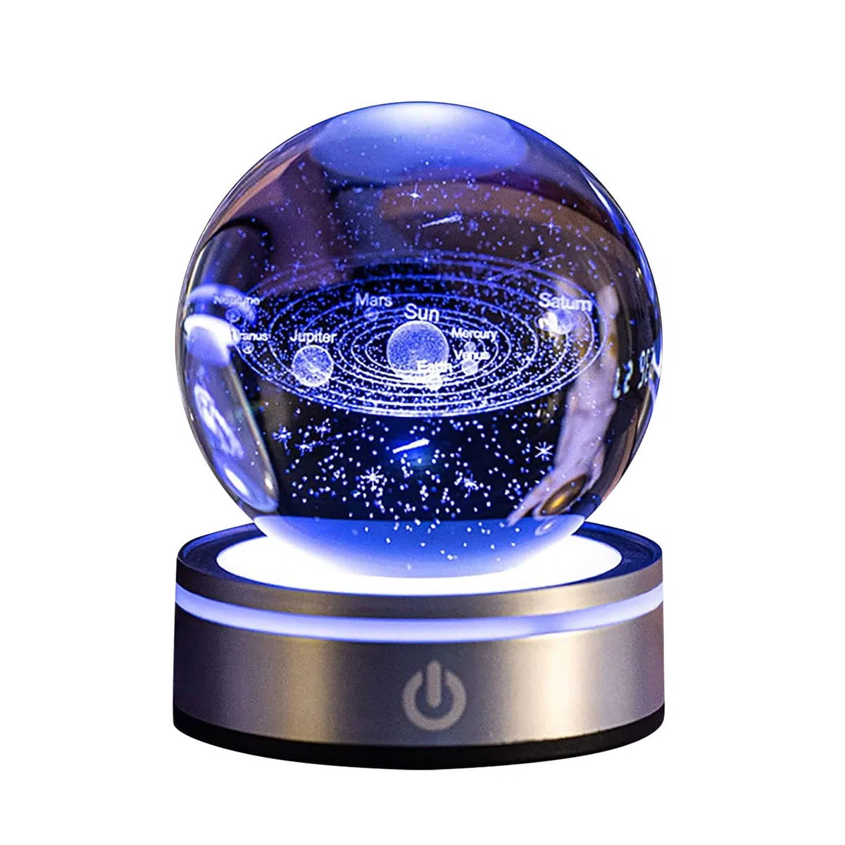 mumisuto Sfera di Cristallo 3D, Sfera di Cristallo 3D Sistema Solare, luce notturna 3d con sfera di cristallo con LED Light Up Base Casa Decorazione Ornamento Astronomia Regali educativi di Natale