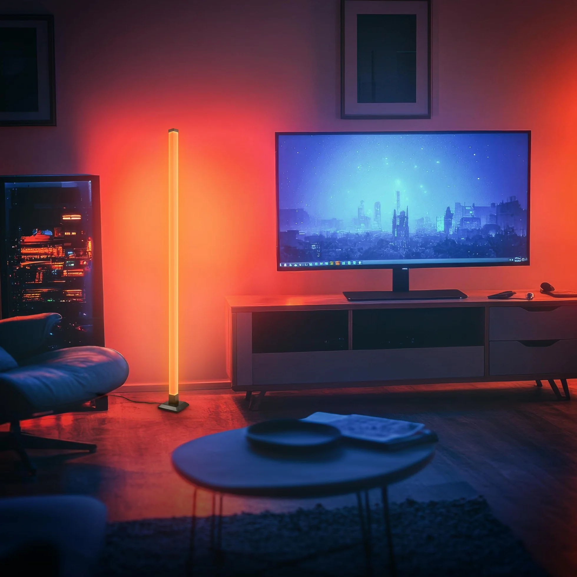 BRILONER - Lampada da terra LED con telecomando, dimmerabile, funzione musica, piantana lampada da terra, lampada da terra salotto, lampada soggiorno da terra, 150x12,5x12,5 cm, nero