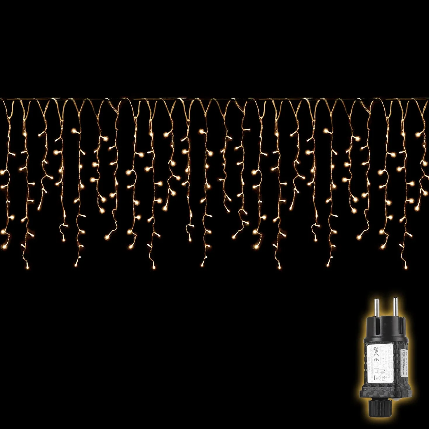SALCAR Cascata Luci da Esterno, 5m 200 LED Tenda Luminosa Natale Luci Stringa Esterno con 8 Modalità Nataliazie Catena Luminosa Decorazione per Feste Finestra Matrimonio Blacone, Bianco Caldo