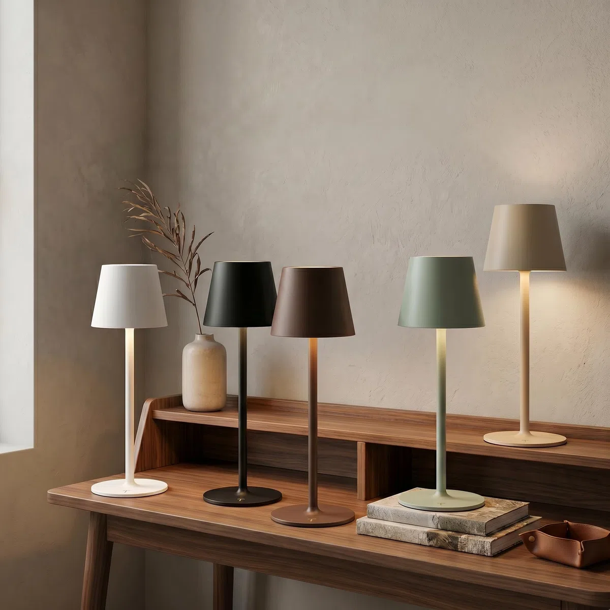 Lampada da Tavolo Senza Fili Ricaricabile con Presa USB, Abat-Jour Regolabile in Altezza con Dimmer Touch e 3 Luci Led Diversa Intensità per Camera, Ufficio, Ristorante - Verde