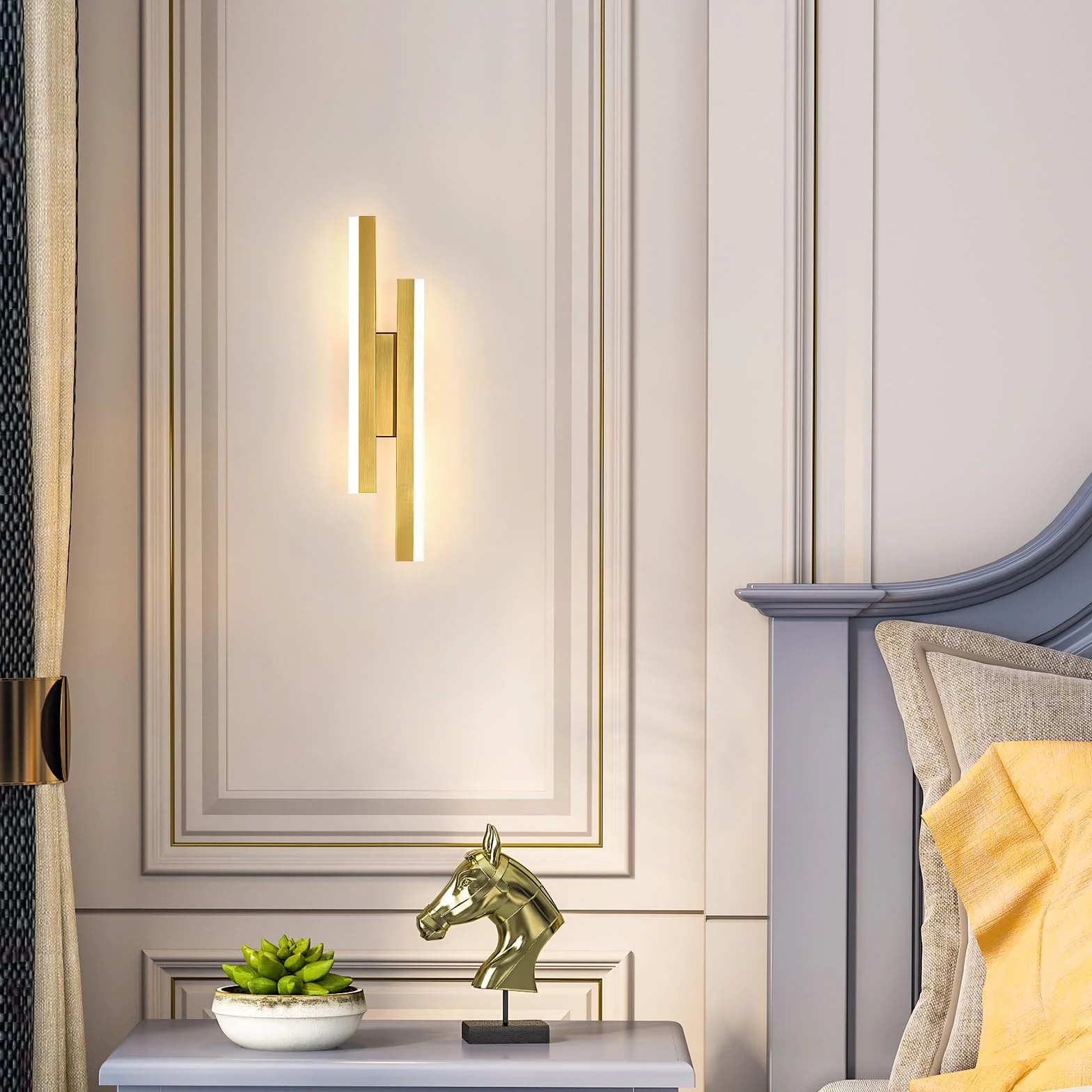 Comely Applique da Parete Interno Moderna in Alluminio, 16W Linea Lampada da Parete, Oro Lampada a Muro LED per Camera da Letto Soggiorno Corridoio Ufficio Scala, Bianco Caldo 3000K