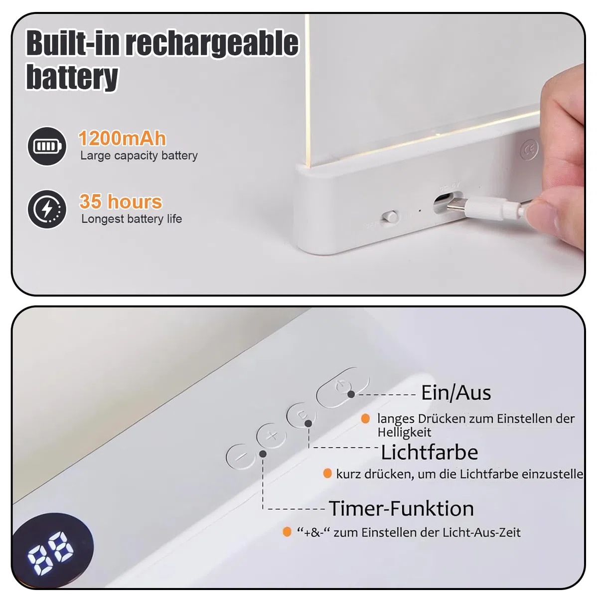 Lampada Libro Piatta, Luce per Libri Piatta, Luce per libri a LED intelligente, Lampada da Lettura Portatile Piatt-a, Lampada lettura a pannello LED con 3 colori e timer, Per Camera da, Scuola