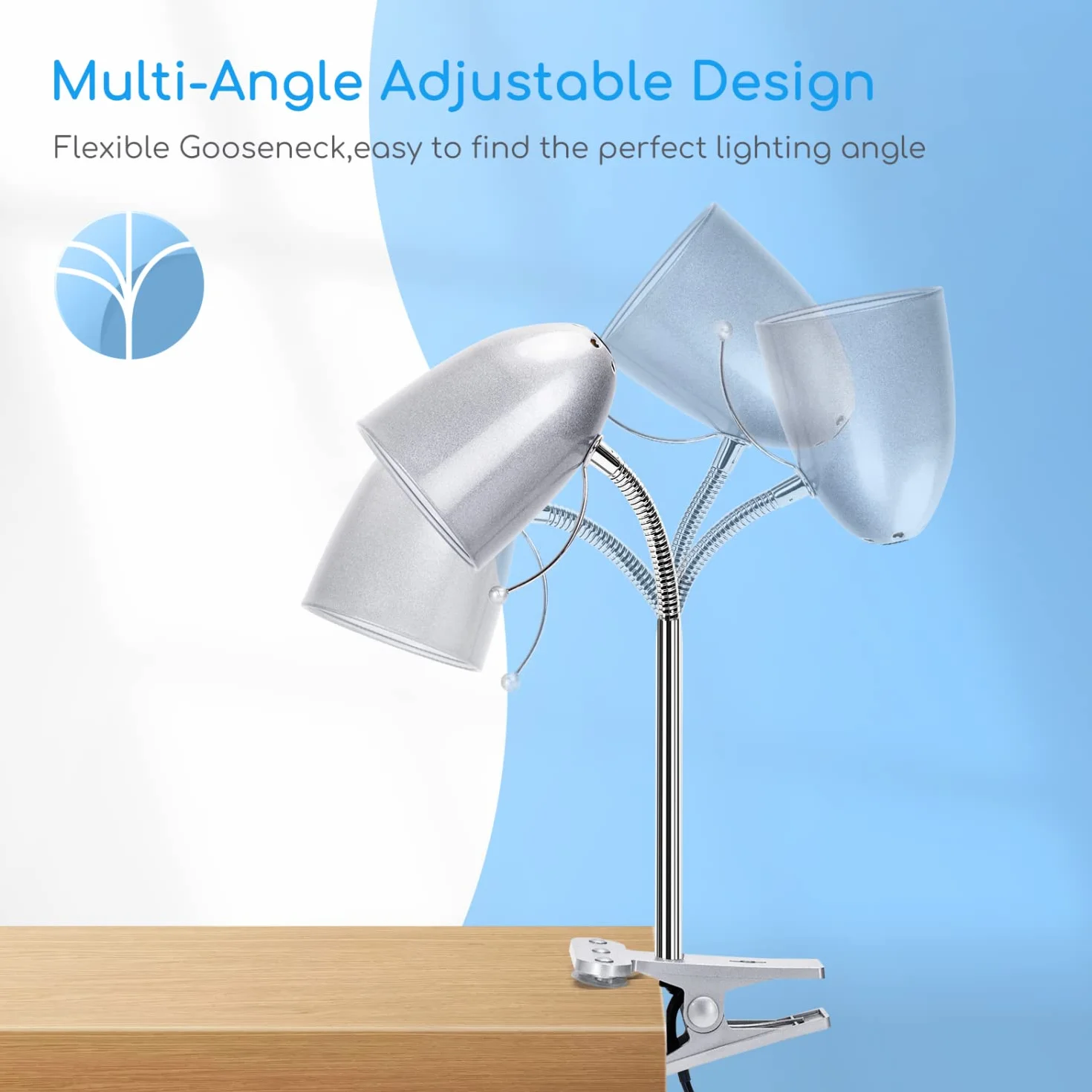 Aigostar Lampada da Lettura con Clip, Lampada da Scrivania Vintage con Clip, Lampadina Non Inclusa, Compatibile con Lampadine Modello E27, con Cavo da 153 cm, Argento