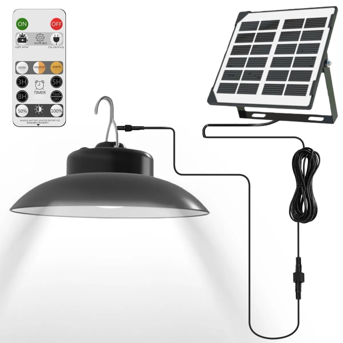 GBKDQQ Lampade solari per esterni da appendere con telecomando, lampada a sospensione solare dimmerabile e IP65, impermeabile, con cavo da 5 m, per giardino, terrazza, balcone, gazebo garage