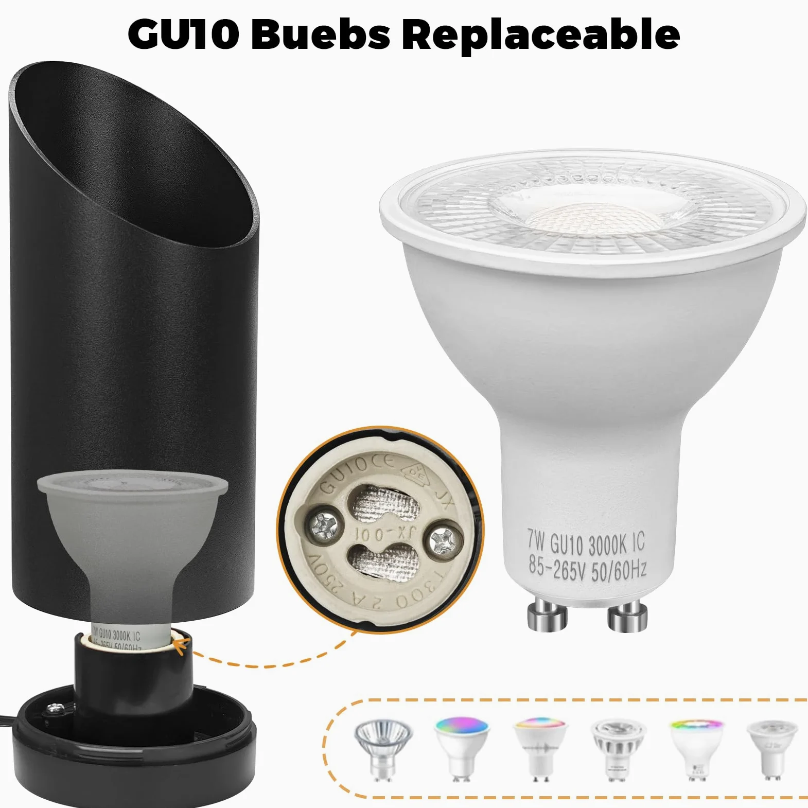 Idealife LED da Terra, Lampada da Terra 7W per Interni, Faretti da Muro 3000K Bianco Caldo con Lampadina 520LM LED GU10, Faretto con Interruttore a Pedale per Piante, Decorazione, Arte, Lettura