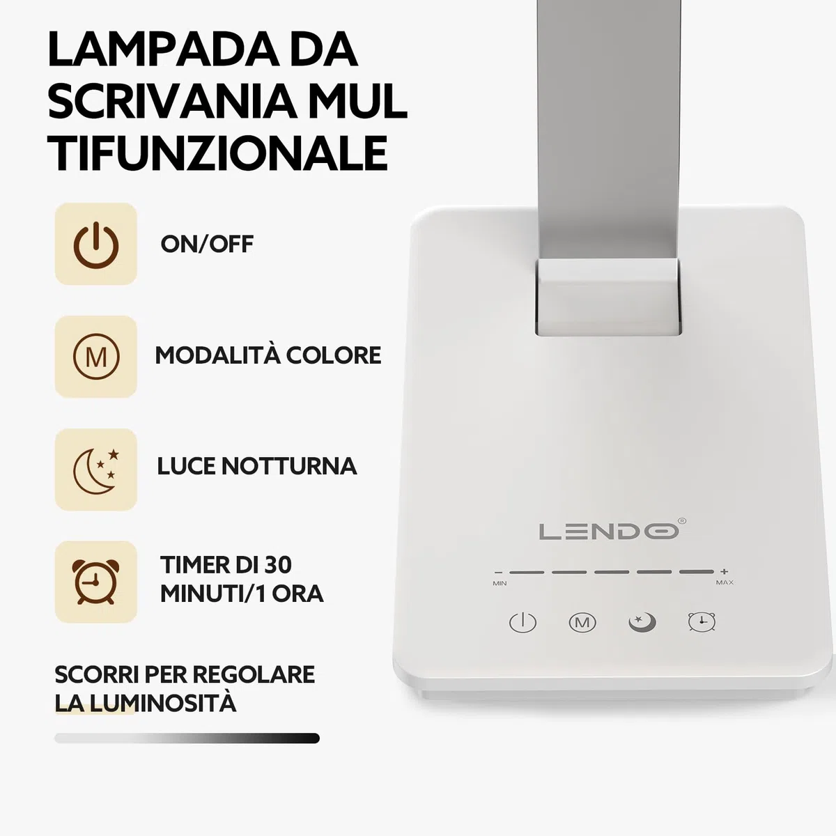 LENDOO LED Lampada Scrivania, Luce Scrivania Doppia Testa Wireless Batteria/Porte USB, 5 Modalità Colore, Luce Lettura Dimmerabile, Lampada Tavolo Touch, Per Camera, Ufficio
