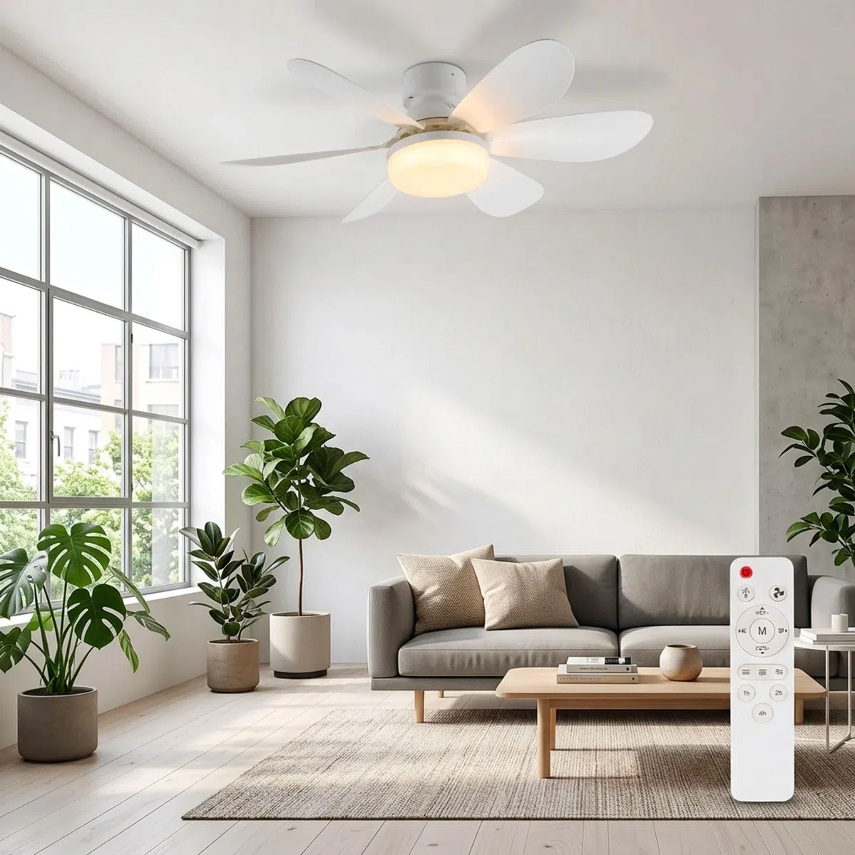 Ventilatore da Soffitto con Luce LED E27 e Telecomando, Ventilatore Lampadario 42 cm con 3 Velocità e 3 Colori di Luce, Ventilatore da Soffitto Silenzioso con Attacco E27 Universale per Camera, Cucina
