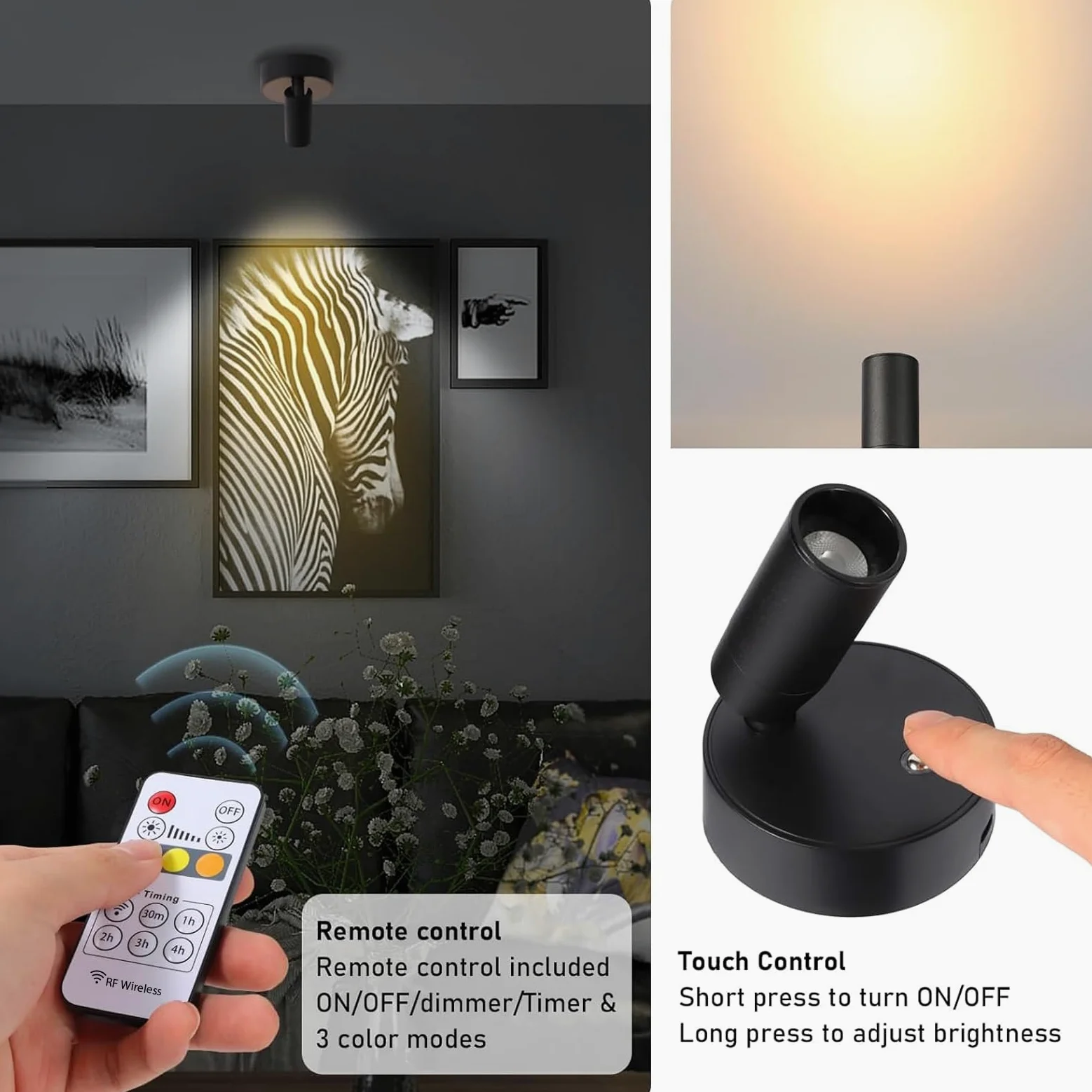 MIOBLUE Faretto LED di ricarica USB, con telecomando,3 temperature di colore, intensità variabile, wireless, con funzione timer, adatto per arte, piante, ritratti,1 pezzo