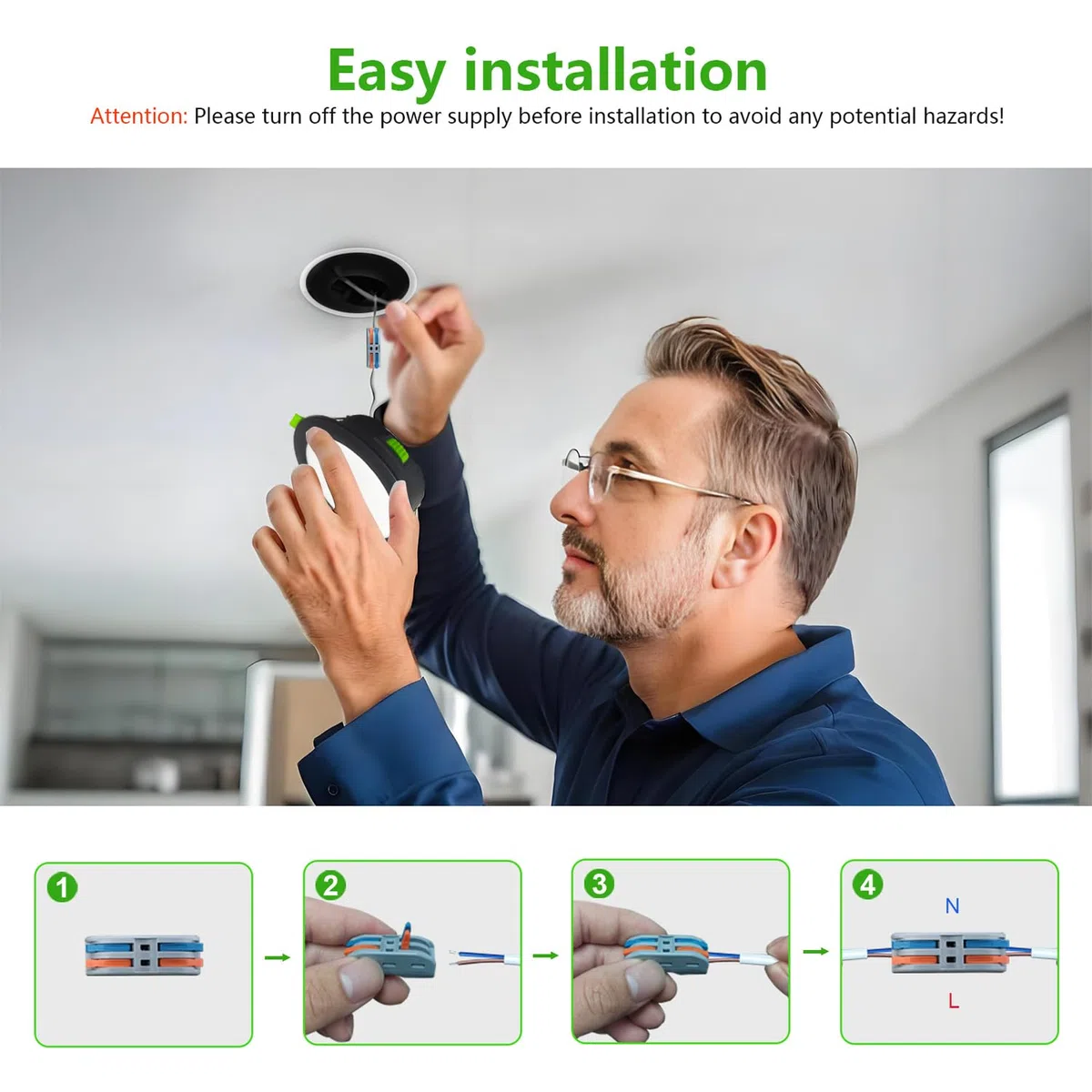 Faretti LED da Incasso per Cartongesso 7W, Dimmerabili Faretti LED Soffitto Incasso 3000K Caldo 4500K Neutro 6000K Freddo, IP44 Faretto Bagno, Foro Ø95-100mm, Nero, Set di 5