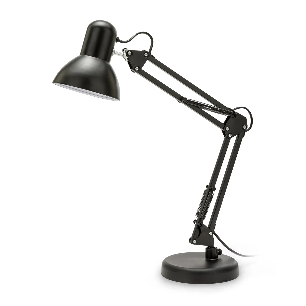 VELAMP - Lampada da Tavolo con Braccio Regolabile Charleston XL, Lampada da Scrivania Design Moderno, Abat Jour da Comodino per Lettura con Pinza da Tavolo - Attacco Lampadina E27, Cavo 150cm - Nera