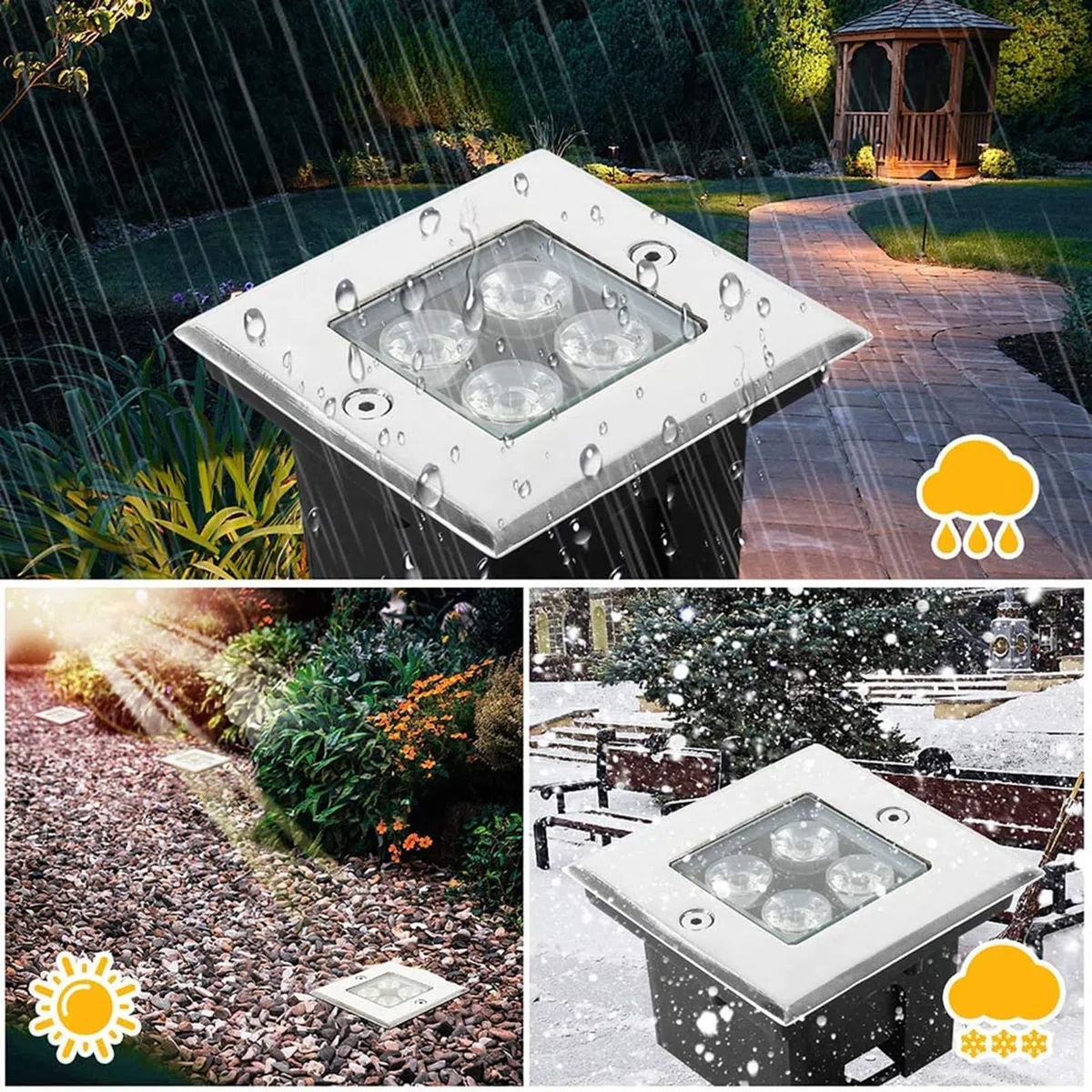 Faretti da Incasso A Pavimento Quadrato 4W Faretto Calpestabile LED Vetro Temperato Elevata Capacità di Carico IP67 Impermeabile For Esterno, Giardino, Terrazzo, Strada(Bianco caldo,110-220V)