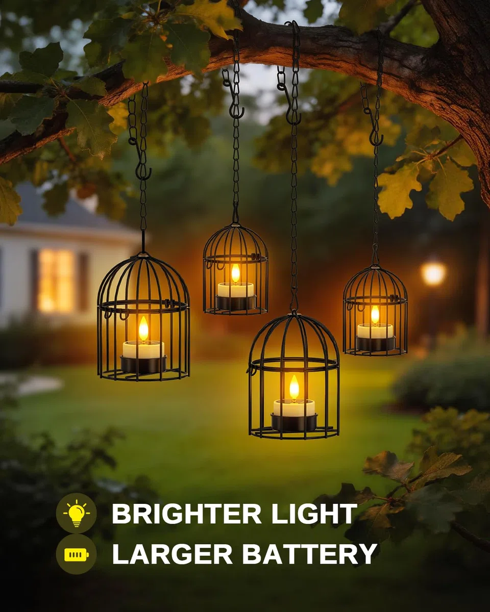 SoulBay Lanterne Appendi con Luminose Luci Solari a Tè - 4pz (2 Grandi, 2 Piccole) Luci da Giardino Solari Impermeabili per Albero Patio Recinzione Decorazione Giardino Casa – Lanterne Solari con