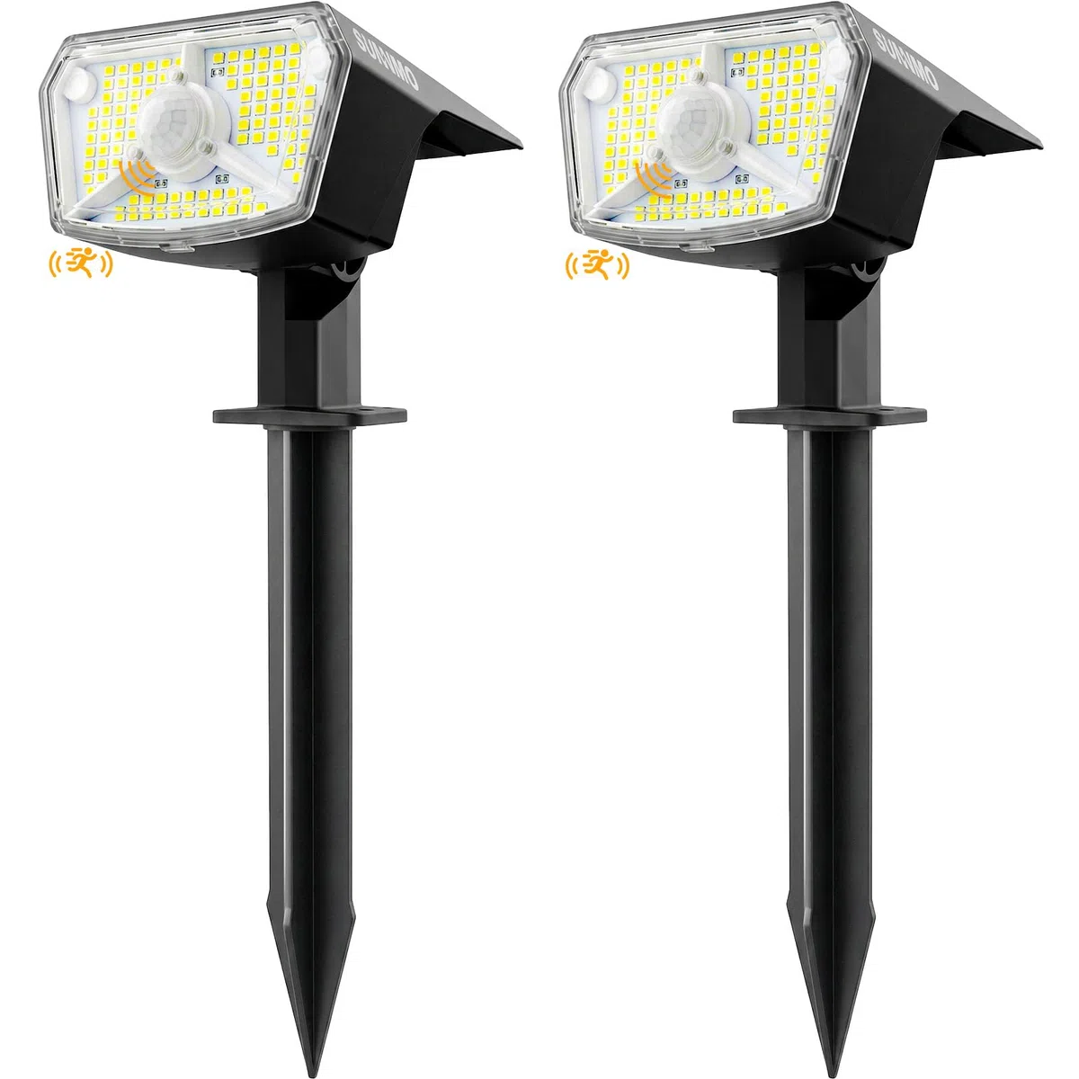 Faretti Solari a LED da Esterno con Sensore di Movimento, Lampade Luci Solari da Giardino Potenti 104LED 3Modalità, Faretto LED da Esterno Solare Giardino IP65 Impermeabile Luce Fredda, 2 Pezzi