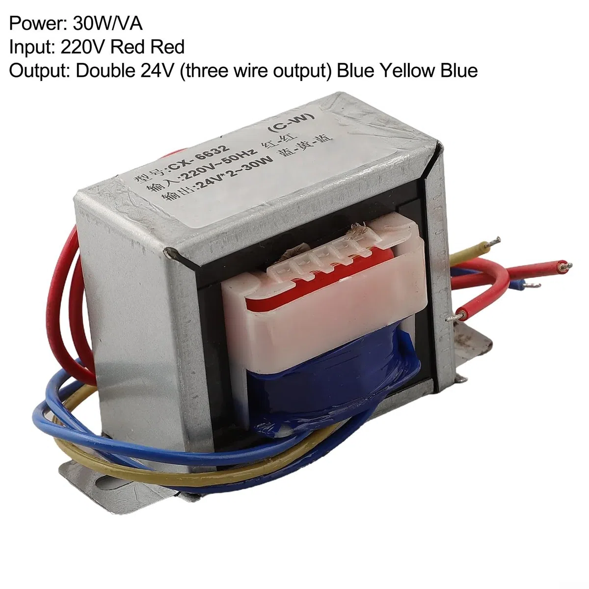 Trasformatore di potenza da 30 W con isolamento impregnato sottovuoto per conversione da 220 V a 12 V/24 V (doppia uscita 24 V)
