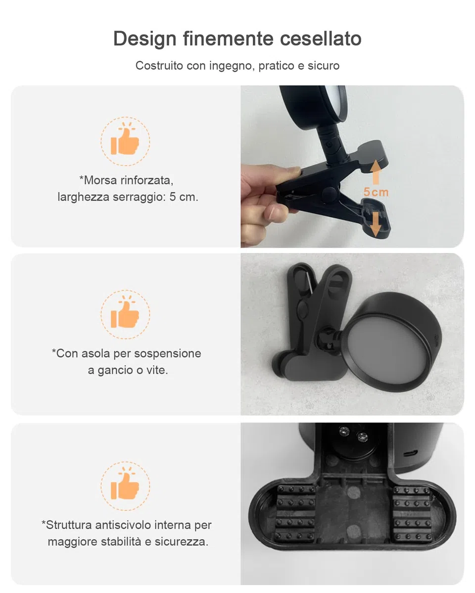 LED Lampada con Pinza Senza Fili con Ricaricabile Batteria da 5000mAh, Lampada da Lettura con Pinza con Dimmerabile & 3 Temperature Colore, USB Lampada con Pinza per Letto Tocco & Telecomando