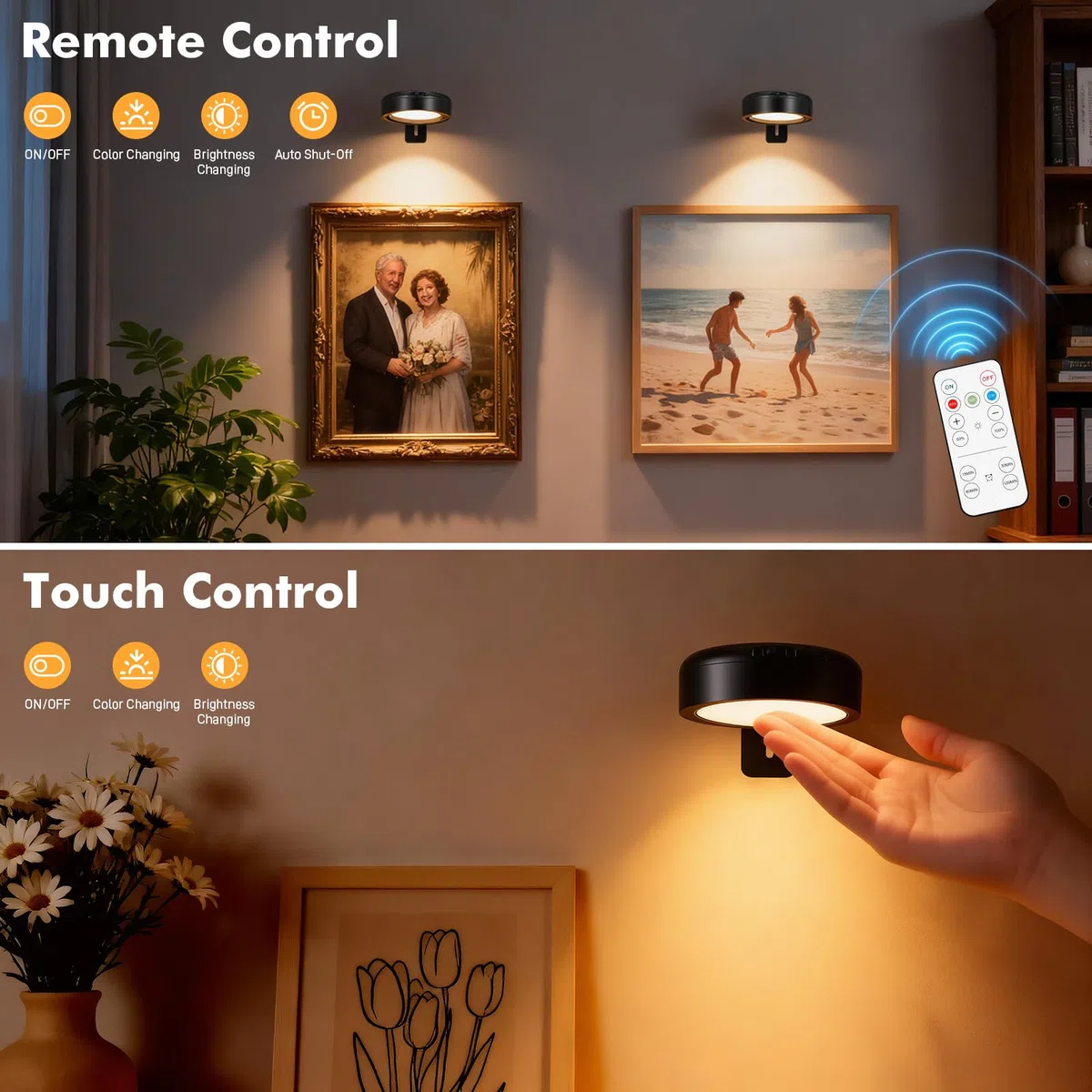 Starvortex 3 Pezzi Luci per Quadri LED Senza Fili a Batteria Ricaricabile, Lampada da Parete con Telecomando e Cavo di Ricarica 3-in-1, 2600mAh - Illuminazione Interna per Sottopensile Cucina (Nero)