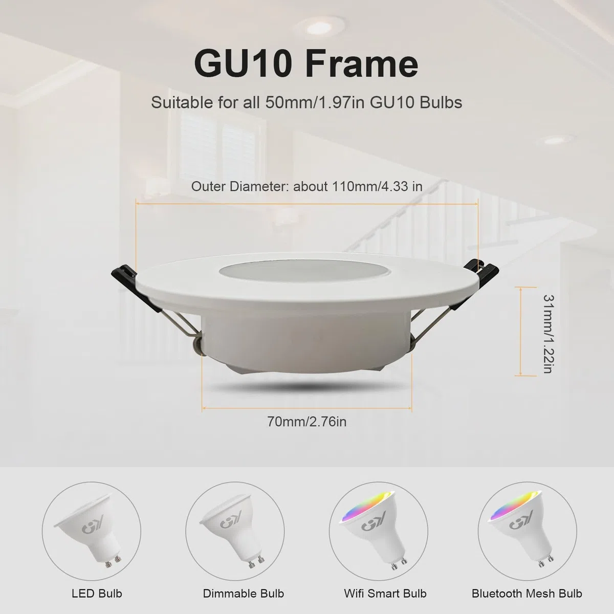 GY Porta Faretto LED da Incasso, Cornice Faretti LED da Incasso GU10 per Cartongesso, Portafaretto Rotondo Bianco, Impermeabile IP65, Apertura Ø75 x 100 mm, 6 Portalampade GU10 e MR16 Inclusi