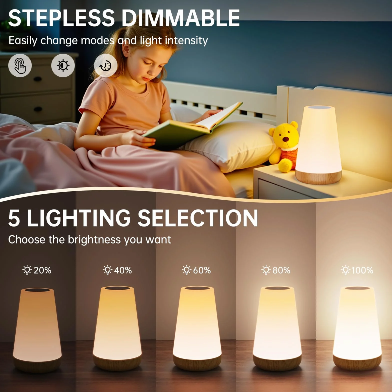 Touch Lampada da Comodino con Telecomando, LED Lampada da Tavolo Senza Fili con 13 Colori, Luce Notturna Bambini per Camera da Letto, Cameretta dei Bambini Soggiorno