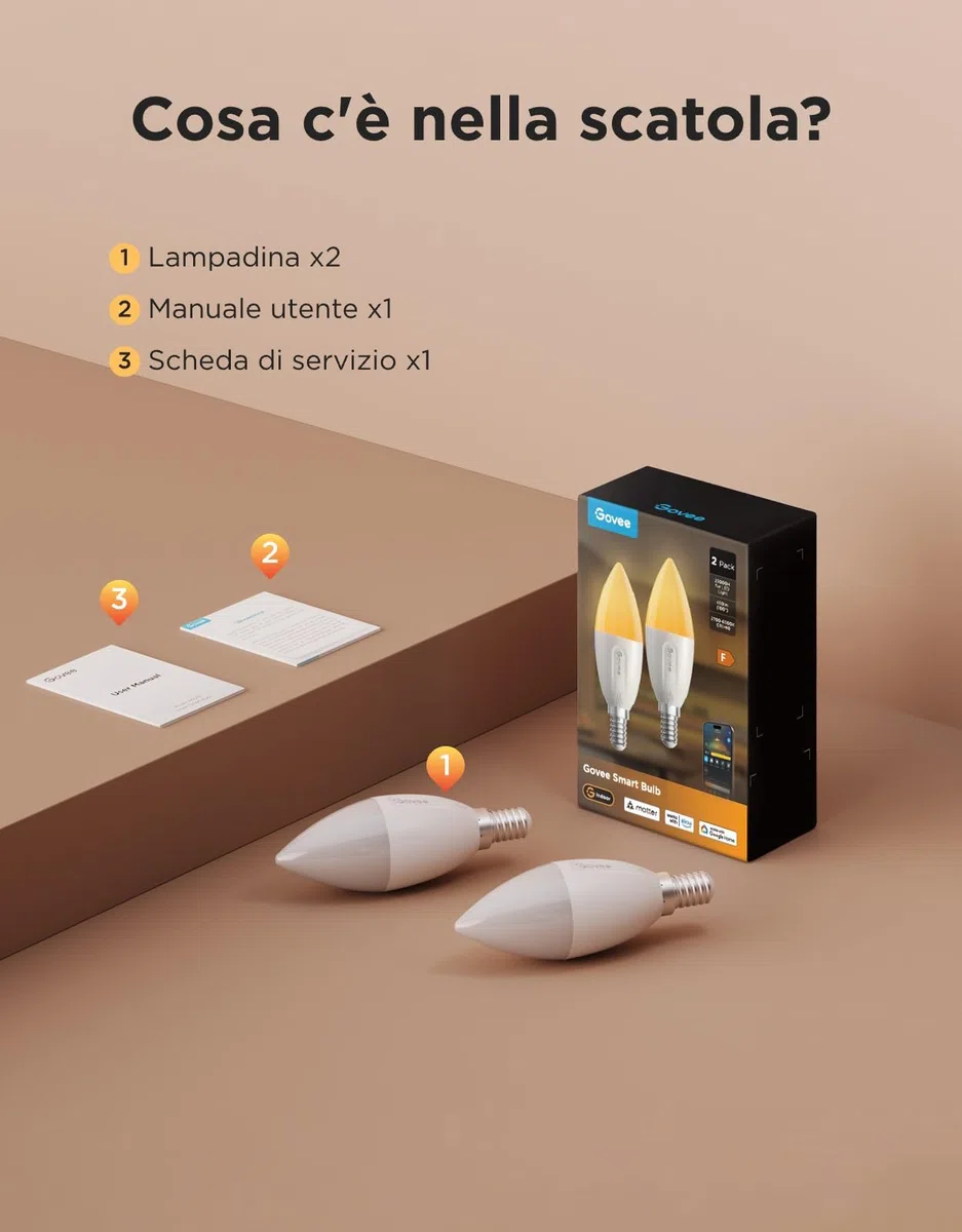 Govee E14 Lampadina Intelligente RGBWW, Compatibile con Matter e Google Assistant, 450LM, Controllo di Gruppo, 4.8W, fai da te, 16 Milioni di Colori, 54 Scene, Set di 2