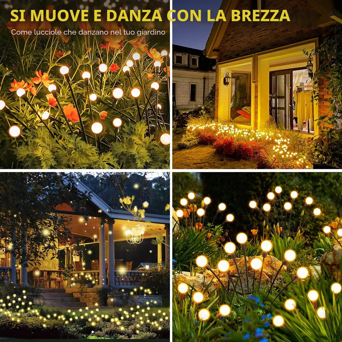 Luci solari per giardino esterno, confezione da 4 8 luci a LED a energia solare, per esterni, altezze aggiornate, modalità opzionali, luce lucciola, impermeabile IP65, luci solari per vialetto,