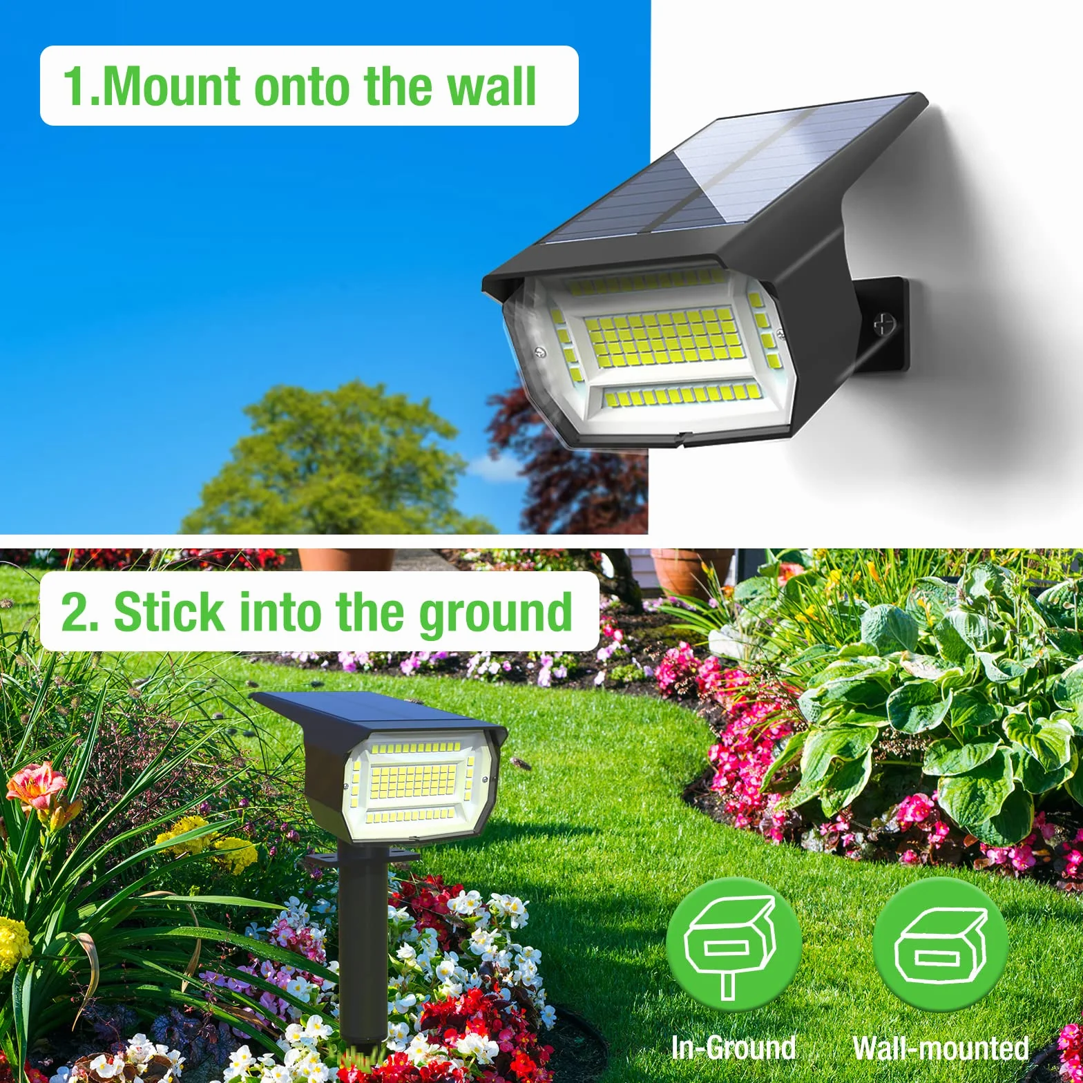 LOTMOS 3Pcs Faretti Solari da Esterno, 72 LED Lampade da Giardino 3 Modalità IP67 Impermeabile Luce per Cortile, Patio, Vialetto, Alberi