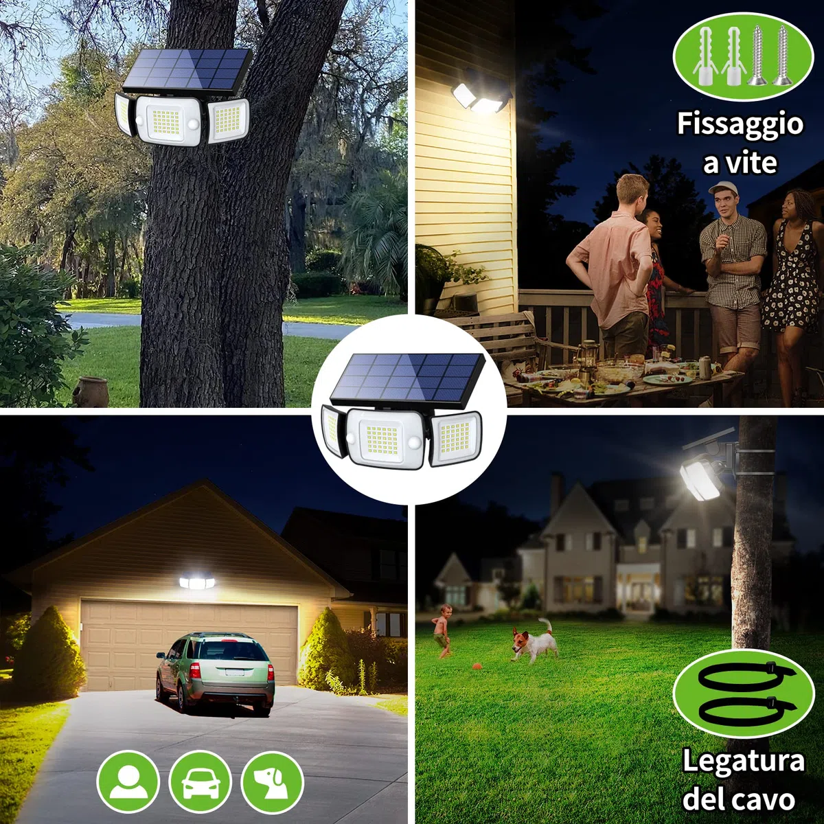 INTELAMP Luce Solare LED Esterno, 108LED Faretto LED da Esterno con Sensore di Movimento, 6000mAh Lampada Solare da Esterno 6500K, 4 Modalità Luci Solari Esterno per Giardino (Luce Bianca – 1 Pezzo)